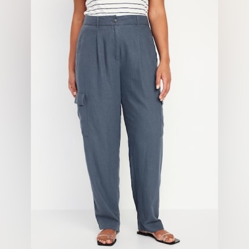 Old Navy High-Waisted Linen-Blend Cargo Straight Leg Pants Size 2X NWT Brand New